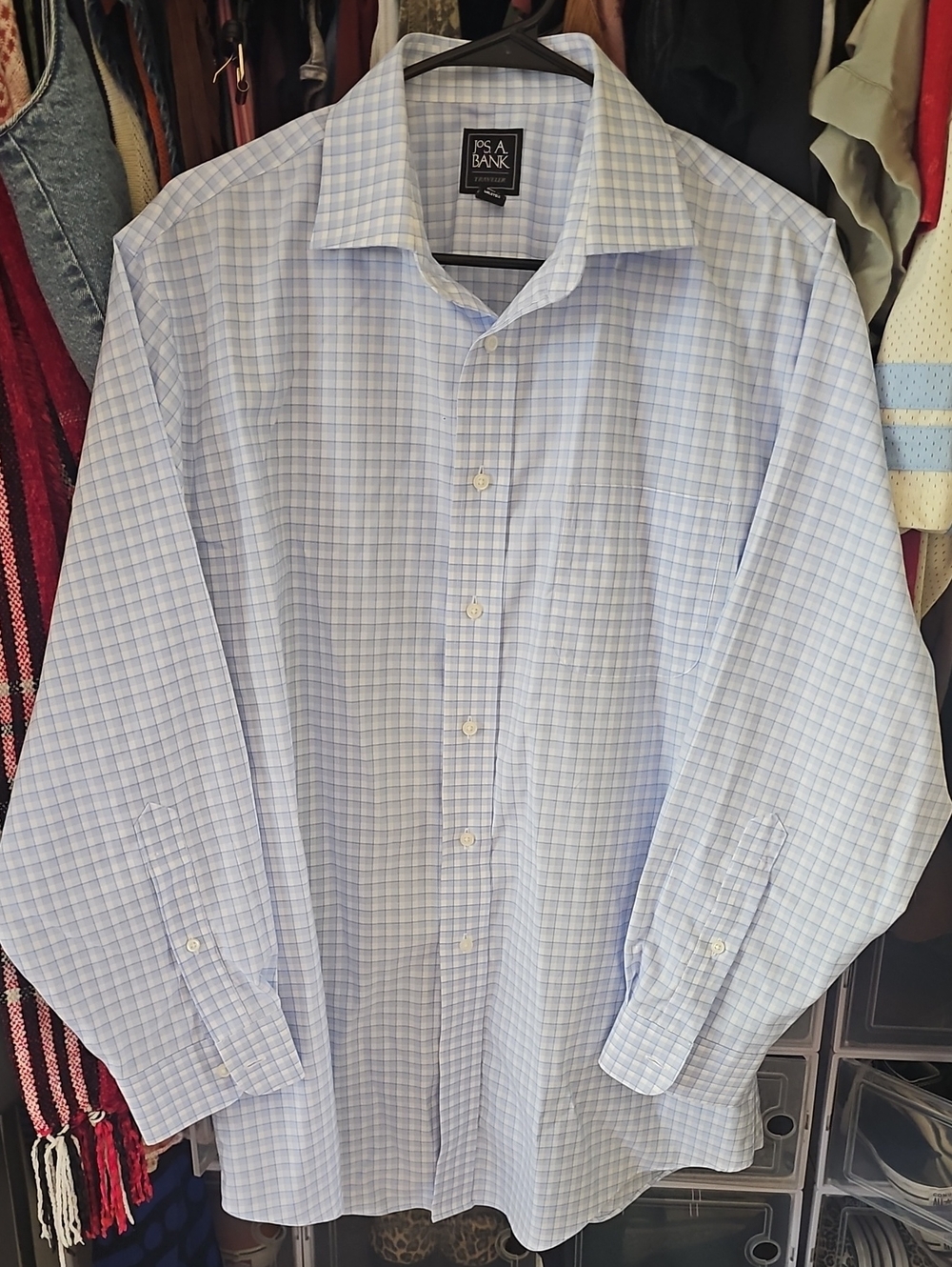 Jos. A. Bank Light Blue Checked Dress Shirt